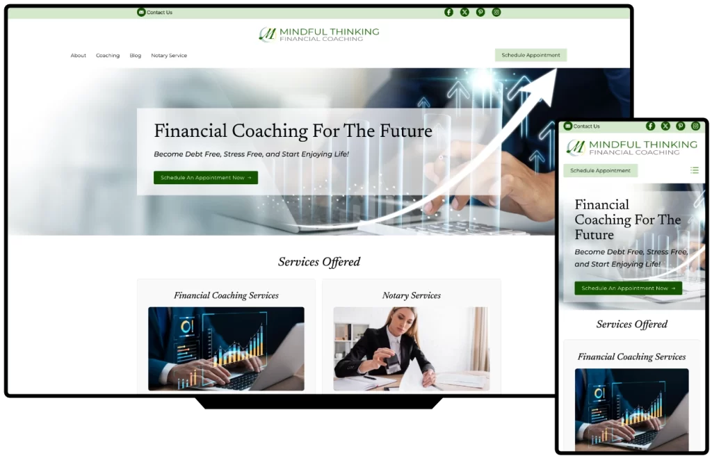 Financial coaching website with appointment scheduling